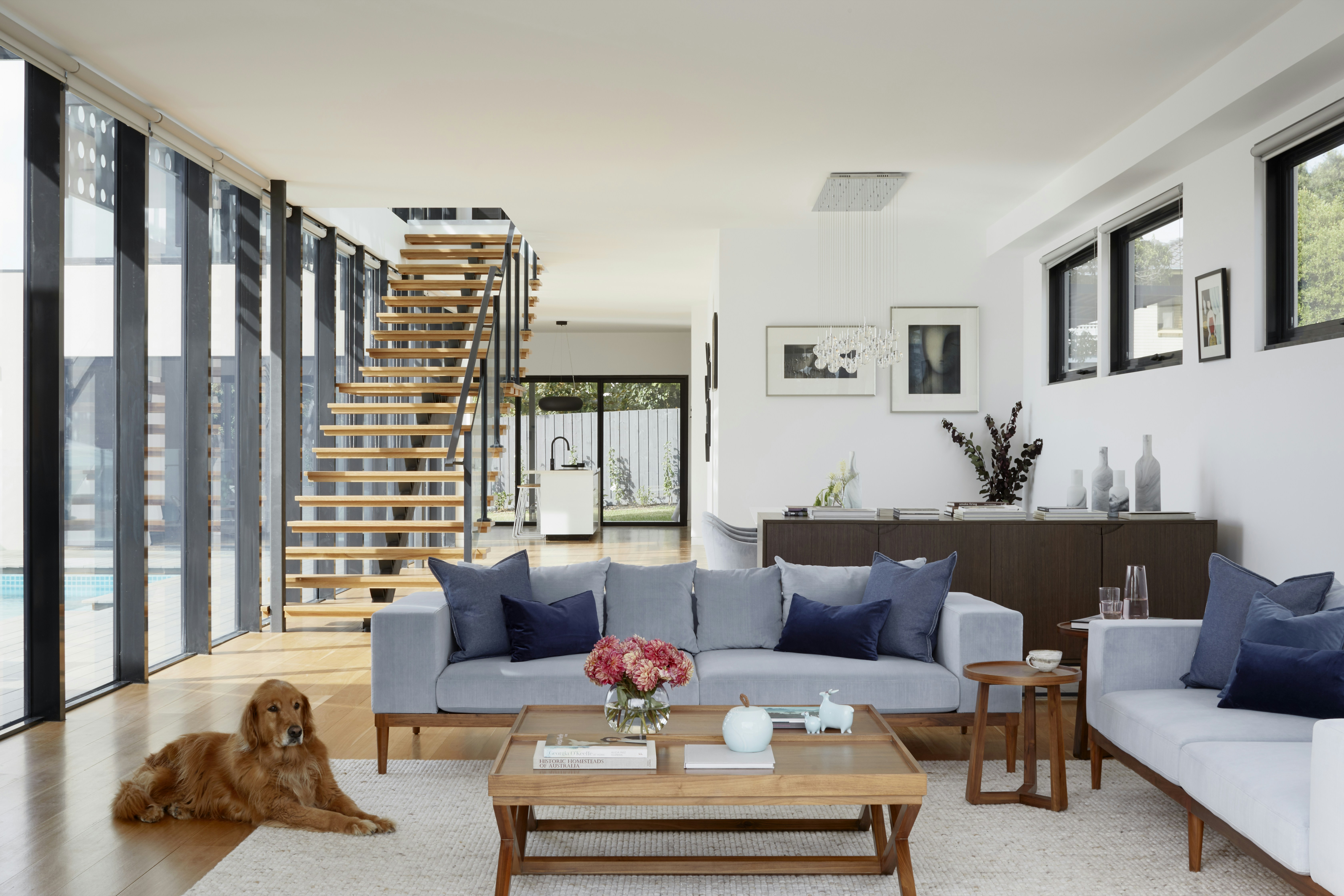 A calm, light-filled interior with warm natural finishes